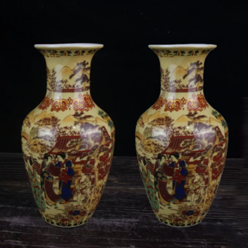 A Pair Jingdezhen Antique Porcelain Maid Fish Tail Vase - Chinese Classic Ceramic Ornament, Vintage Collection Decor