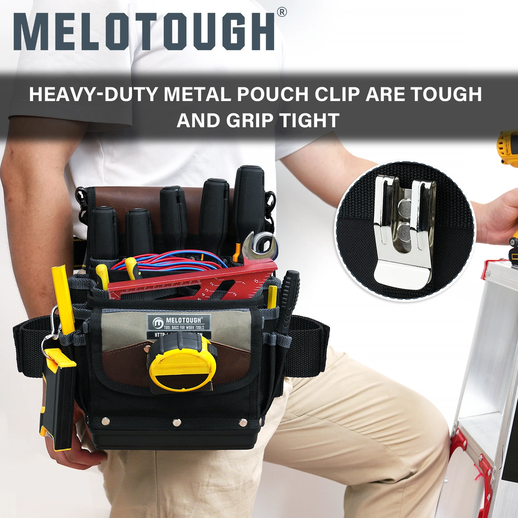 حقيبة أدوات صلبة سفلية مع مشبك حزام، حقيبة أدوات كهربائي مفتوحة لخدمة صيانة سباك نجار فني HVAC #5