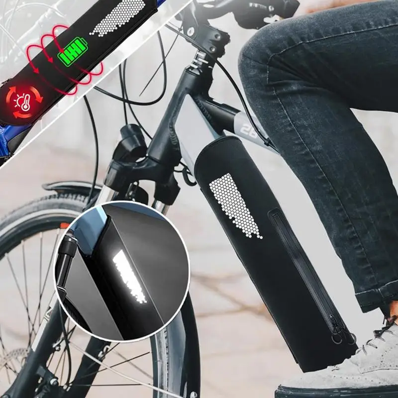 Cubierta de batería de bicicleta eléctrica, cubierta de viaje impermeable para bicicleta con tiras reflectantes, cubierta protectora contra la lluvia, bolsa de batería estable