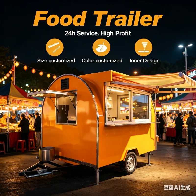 

Vintage Round Food Trailer Airstream Style Mobile Kitchen Fully Equipped For Coffee Ice Cream Vending With Shiny Chrome Finish