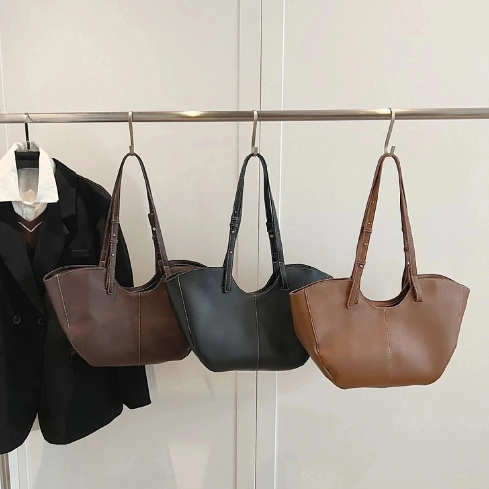 

Trendy Handbag Large Shoulder Bag Large Capacity Dumpling Bag PU Leather Tote Bag Business Solid Color Underarm Bag Girls Gift