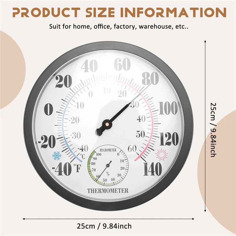 10-дюймовый внутренний наружный термометр/гигрометр для патио, декоративные стенки, батарея не требуется