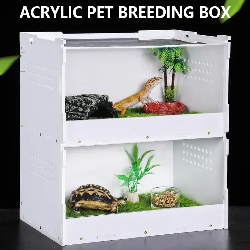 

Pet Feeding Boxes Double Layer Crawler Cage Acrylic Reptiles Breeding Box Reptile Terrarium for Scorpion Lizards Spider Habitat