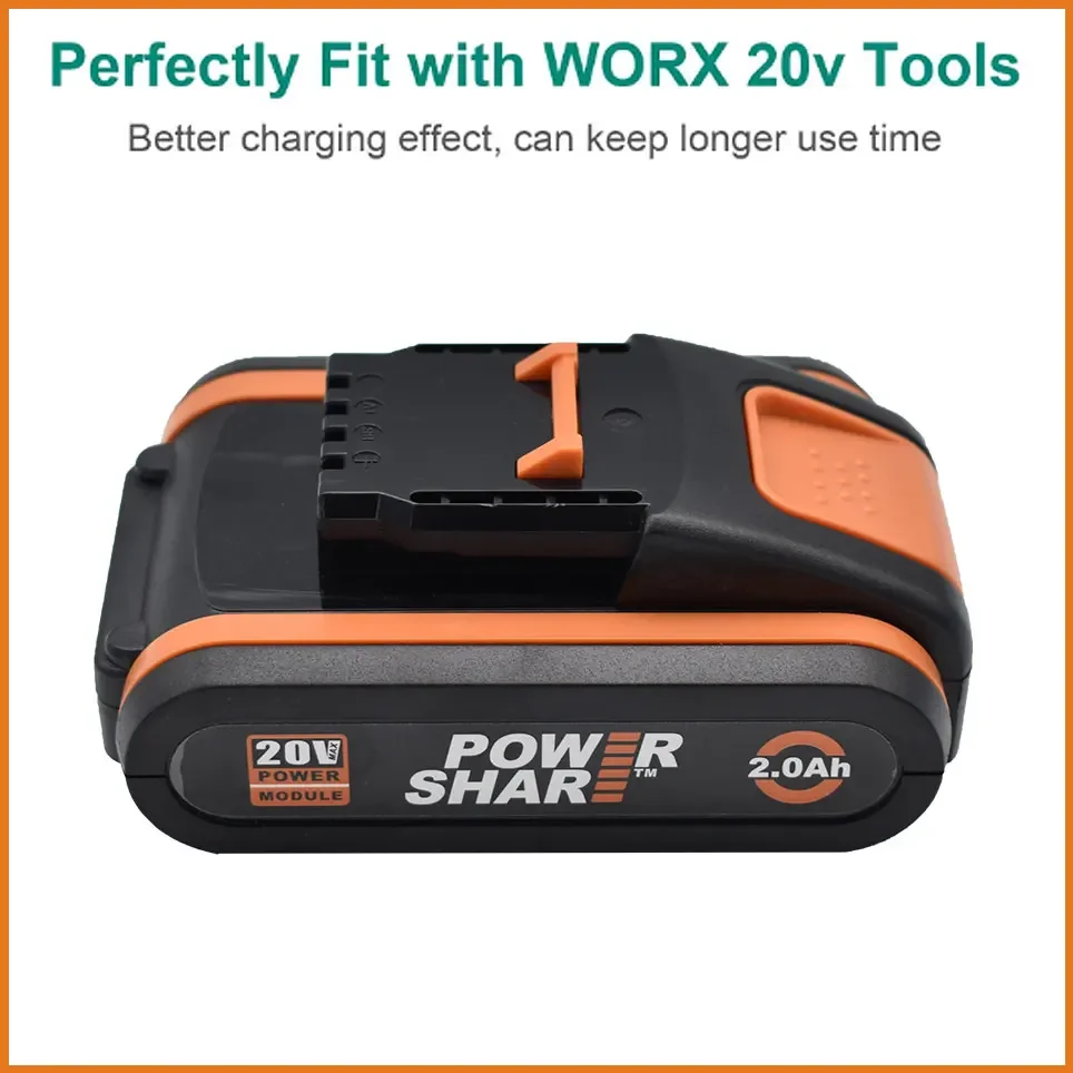 Worx 20V Lithium battery 2.0Ah Rechargeable WA3551 WA3553 WA3553.1 WA3570 for All WORX Electric and Garden Tools