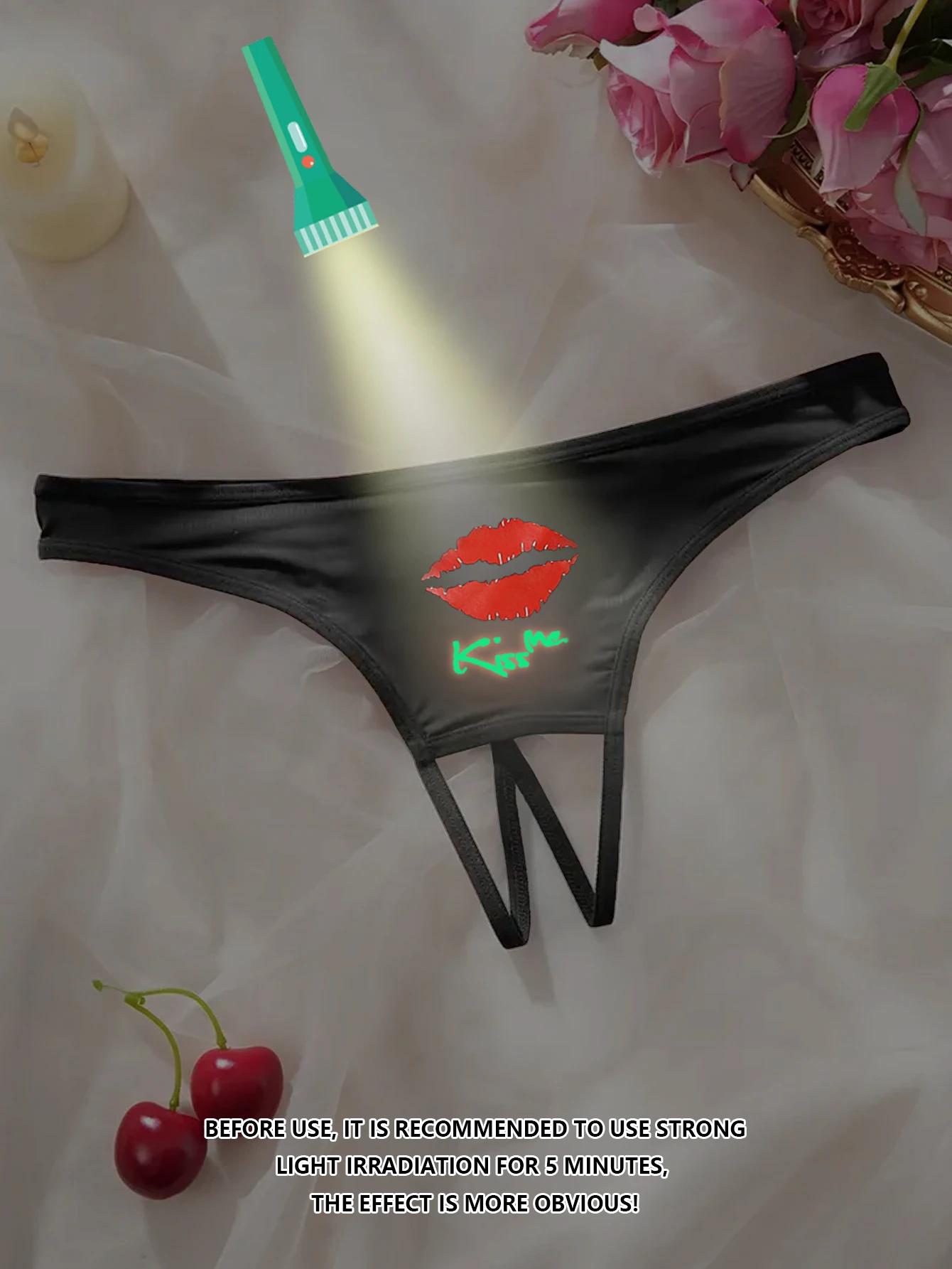 Sexy Thong with Glow-in-the-dark Prints Underwear Crotch Opening Bikini Erotic Low Waist G-strings Female Intimates