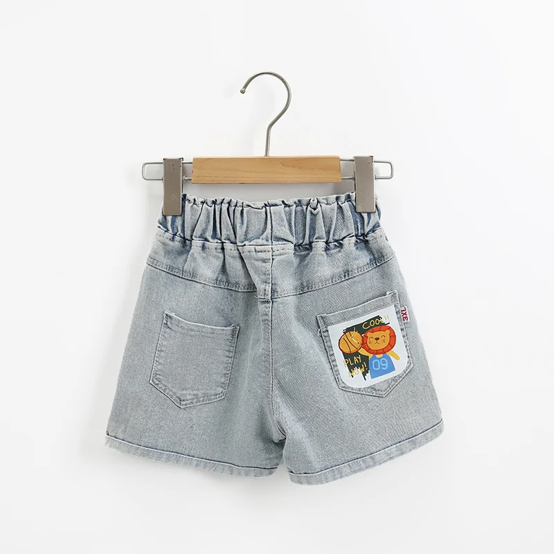2026 New Summer 1-5Y Childrens Pants Cute Cartoon Print Elastic Waist Denim Shorts for Girls Loose Jeans