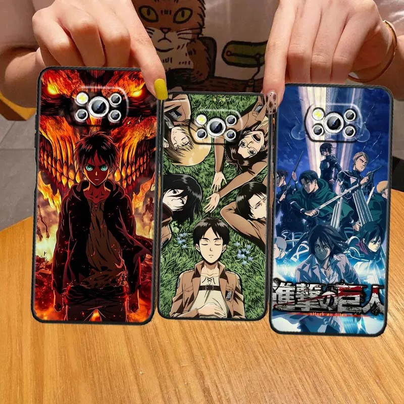 

Attack on Titan Anime Phone Case For Xiaomi Mi Poco F3 F4 F5 F6 X3 X4 X5 X6 X7 M3 M4 M5s M5 M6 GT Pro 5G Black Cover