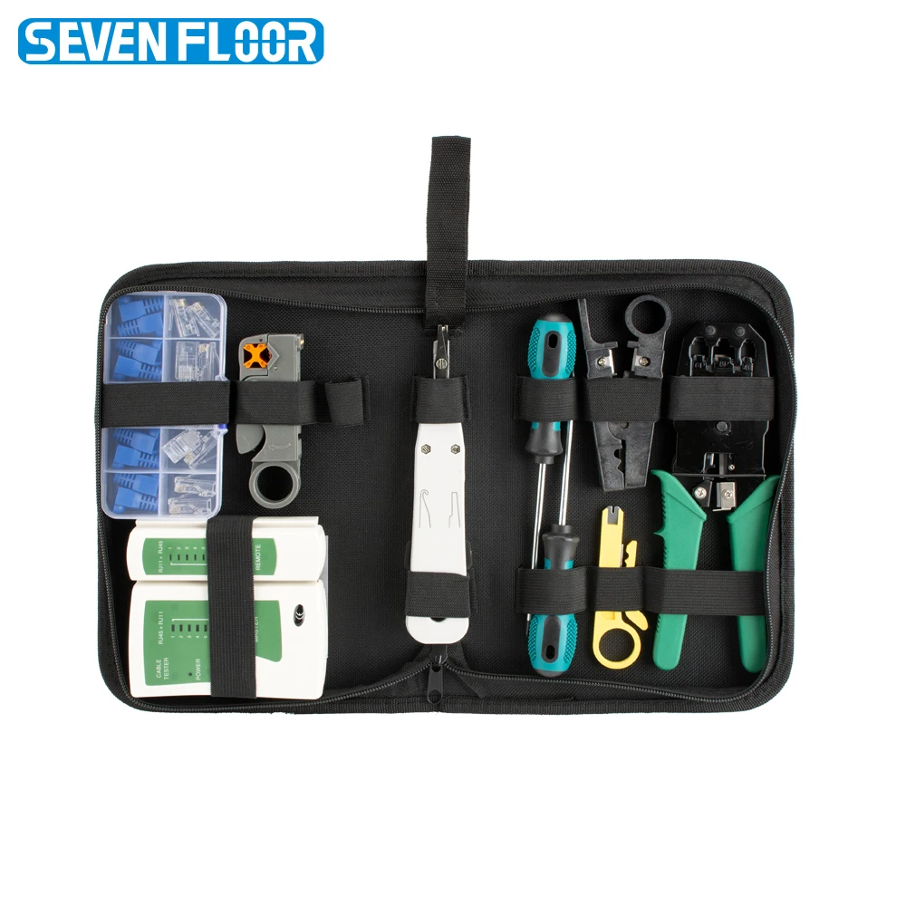 RJ45 Crimping Tool Kit Network RJ45 RJ11 Cable Tester Stripper Punch Down Tool Screwdrivers 10pcs Cat5 Plugs Boots Set