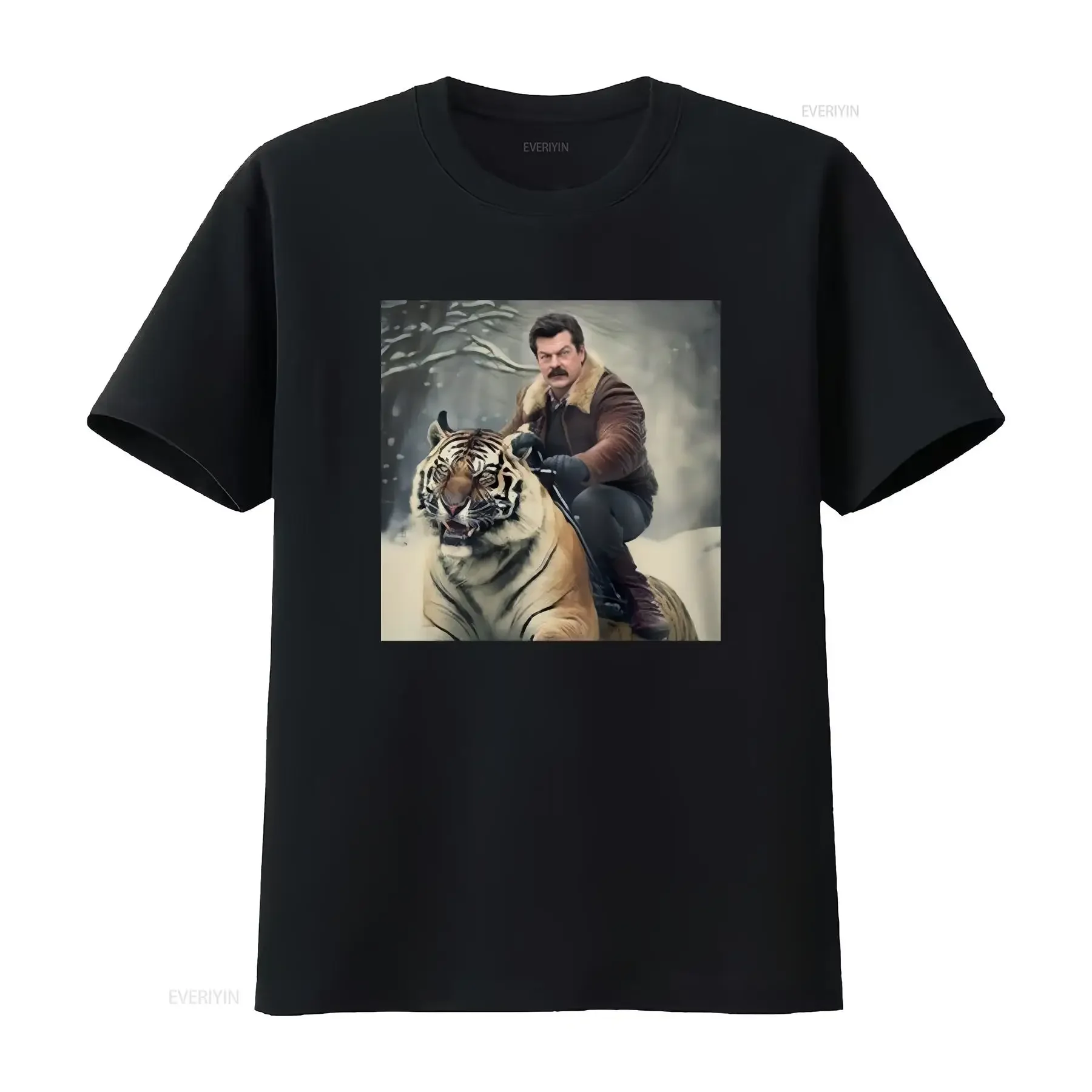 Ron Swanson Riding a Tiger T Shirt for Parks and Recreation vintage Washed Slightly Versatile fashion graphic