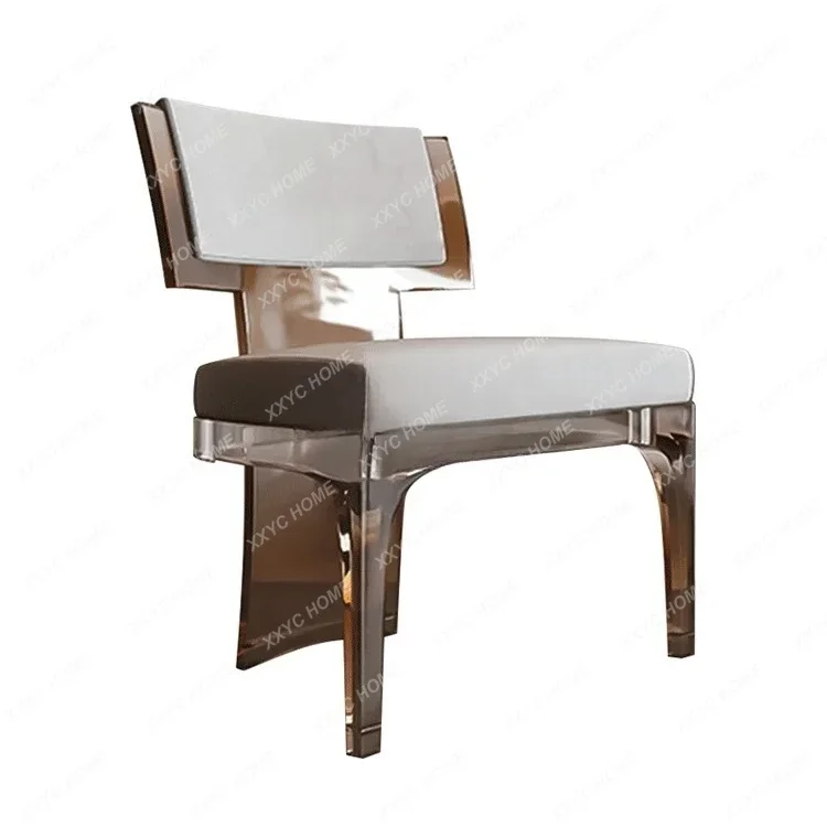 

French design transparent acrylic dining chair medieval fabric armchair restaurant backrest leisure chair