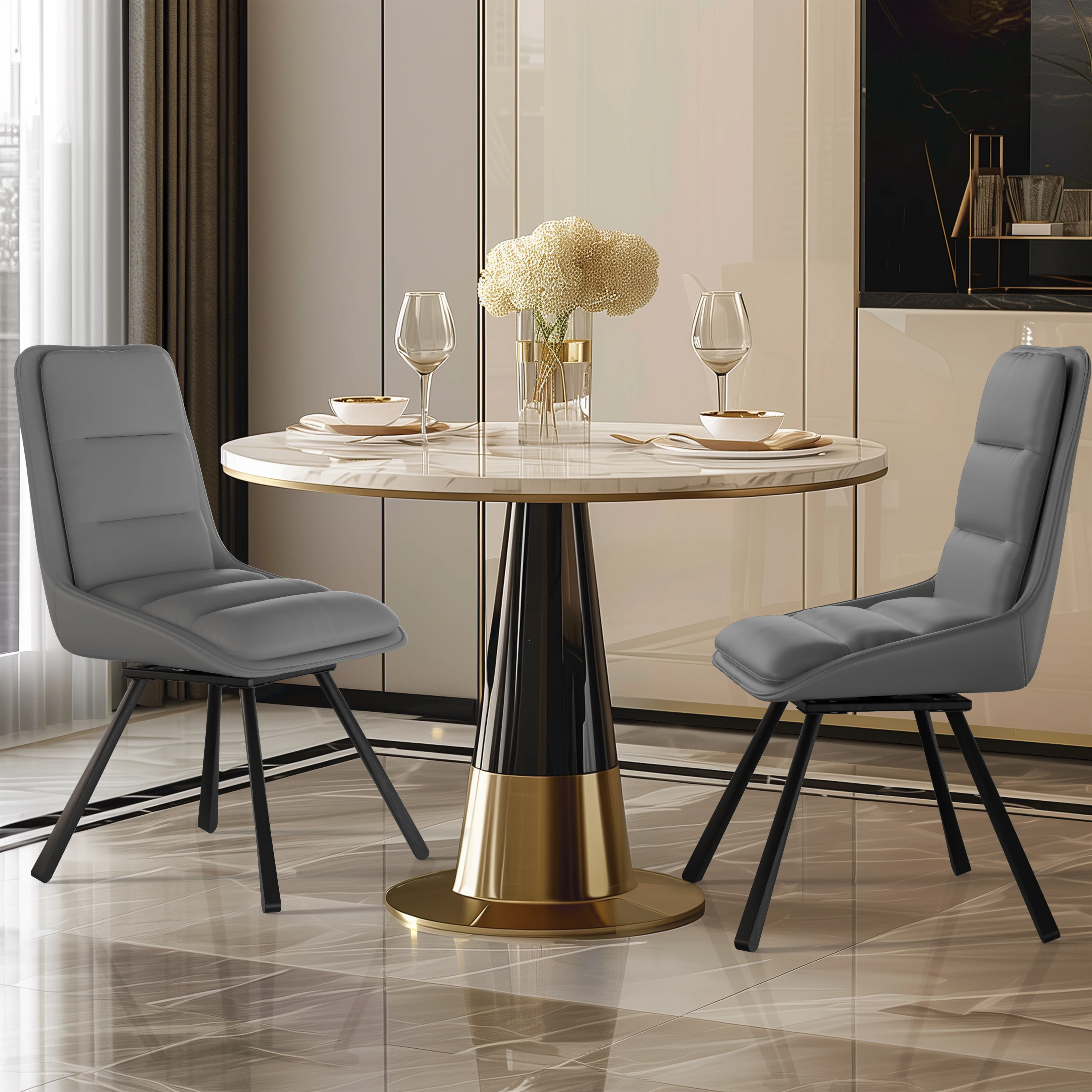 Upgrade Your Dining: Set of 2 Luxury Swivel Chairs 360° Rotatable Upholstered High Back Seats with Plush Sponge for Office