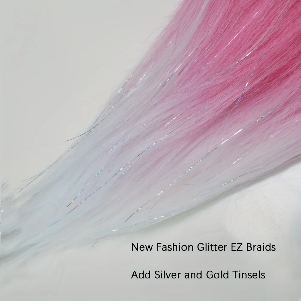 Purple Pink White 3 Tones Ombre Straight Braids Blend Hair Tinsel Festival Rave Hair Extensions for Girls Crazy Hair Day Braids