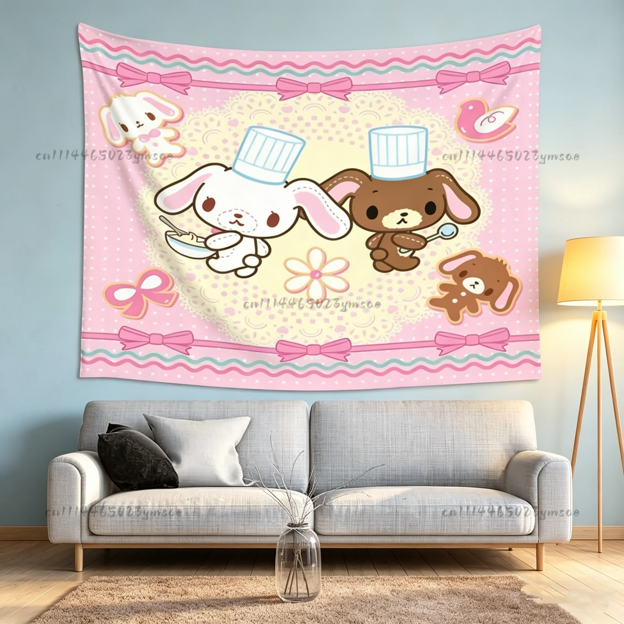 Niedlicher rosa Koch-Tier-Cartoon-Wandteppich, Kawaii-Wandbehang, Hintergrundtuch für Mädchenzimmer, Schlafsaal, Cartoon-Flagge, Dekoration