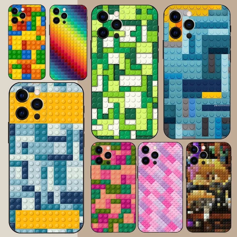 L-Lego Bricks background Phone Case For Apple iPhone 15,14,13,12,11,Pro,X,XS,Max,XR,Plus,Mini Soft Black Cover