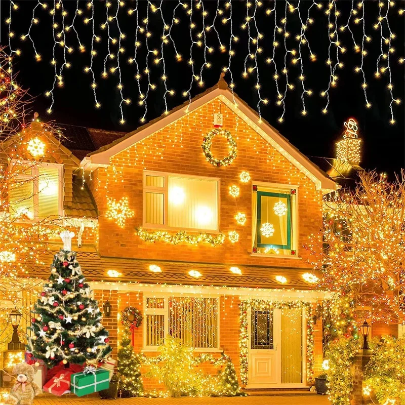 Guirnalda de luces navideñas para decoración exterior, guirnalda caída de 5m, cortina de carámbanos, luces Led para casa, jardín, fiesta, 220V, 110V