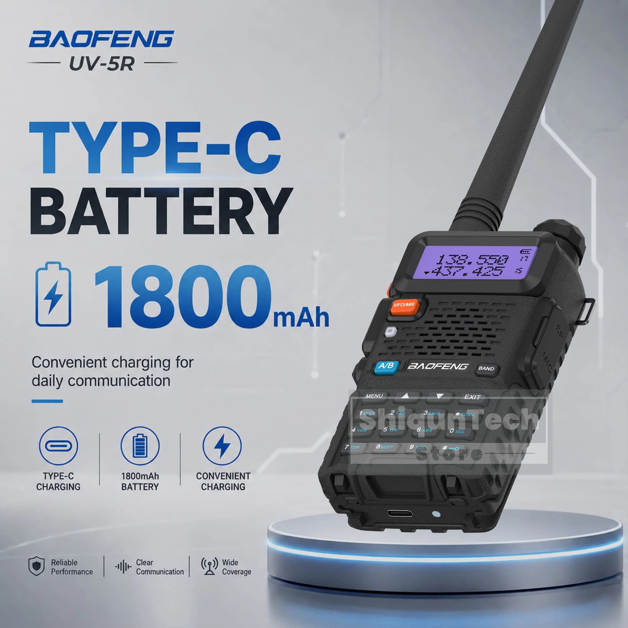 BaoFeng Walkie Talkie UV-5R Type-C Charge Two Way Radio 5W/8W VHF UHF 136-174Mhz 400-520Mhz Portable Station Transceiver Hunting