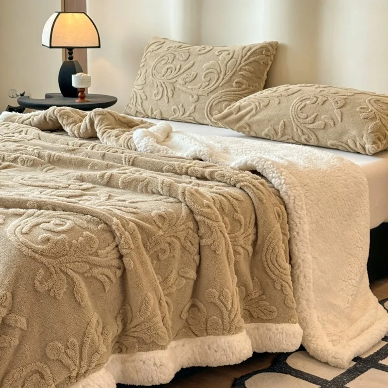 Fluffy Fleece Sherpa Blanket Double Sided Jacquard Thick Warm Fluffy Plush Cozy Throw Blanket for Bed Sofa Travel Winter Fall