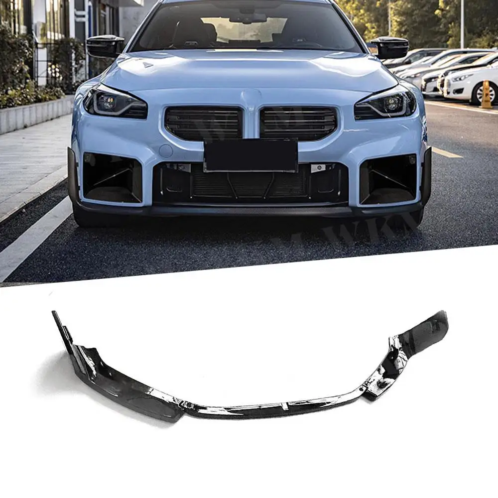 ABS Gloss Black Front Bumper Lip Spoiler Three-section for BMW M2 G87 2Door 2023 + Carbon Look Head Bumper Lip Guard Car Styling