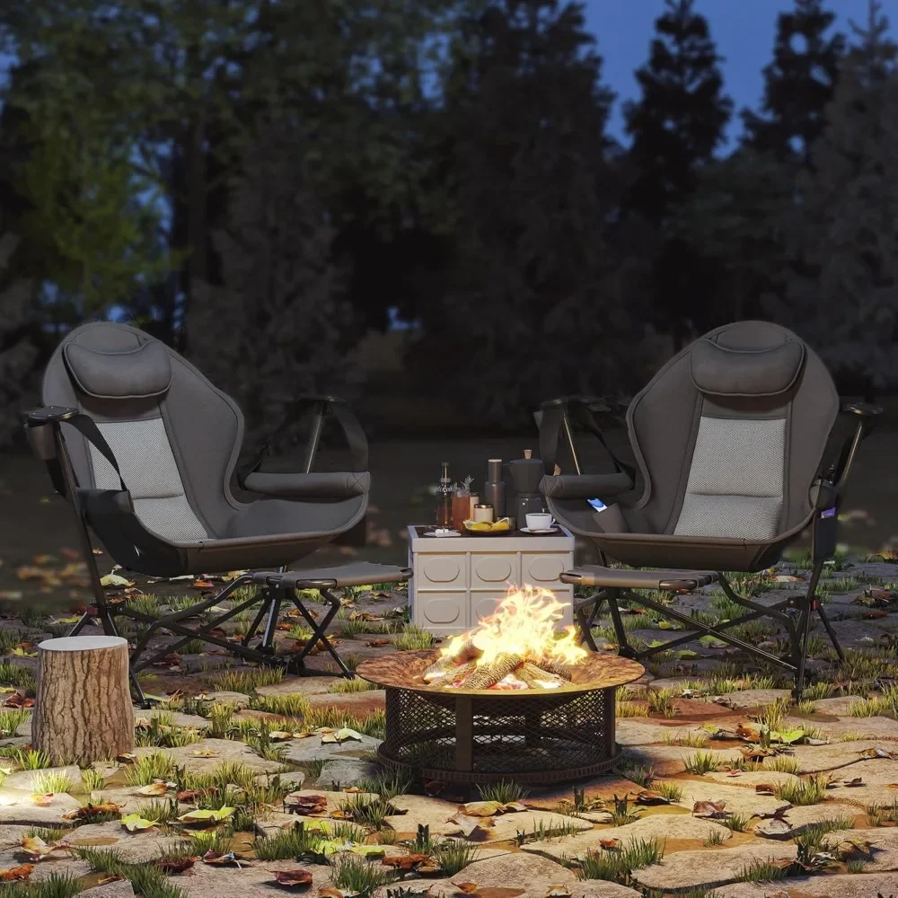 Double Hammock Camping Chair, Adjustable Back Folding Rocking Chair Swinging Hammock Chair with Cup Holder, Headrest,