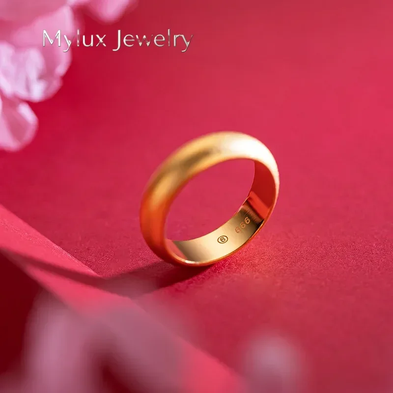 Mylux Jewelry Luxury  9999 24K Real Gold Ring Sand Gold Outer Sand Inner Light Inheritance Ring for Men and Women Couples Sandbl