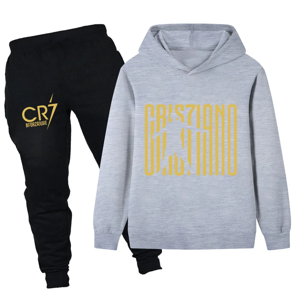 بدلة أطفال مريحة بأكمام طويلة إبداعية بسيطة بطباعة CR7 بقلنسوة للأولاد للخريف والشتاء بدلة رياضية ترفيهية خارجية #5