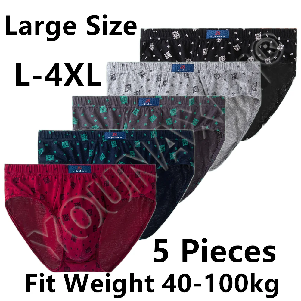 5 Pieces/Lot Men's Large Size Cotton Briefs Knickers Panties Middle-aged And Elderly Underwear Large Undies L XL 2XL 3XL 4XL