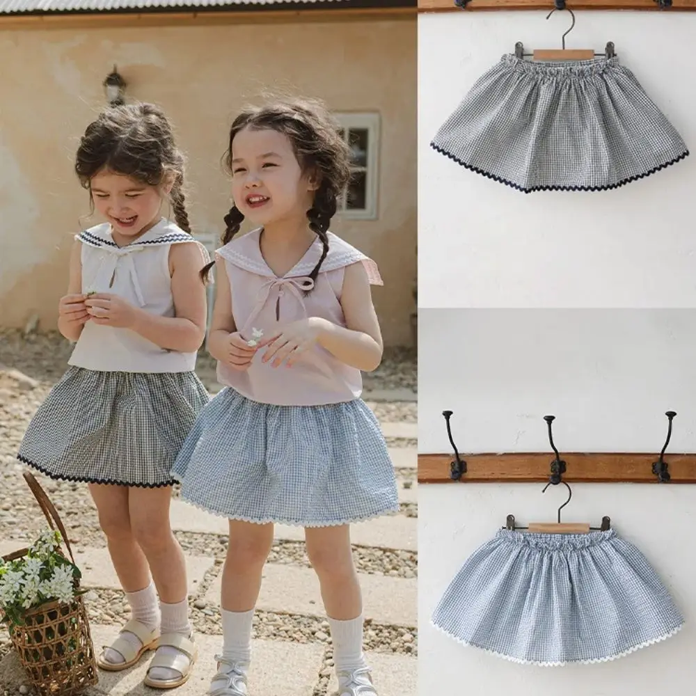 

Mother Kids 2025 Summer South Korean Children Baby Girl Clothes Cotton Lady Checked Flower Border Guard Bare Skirt