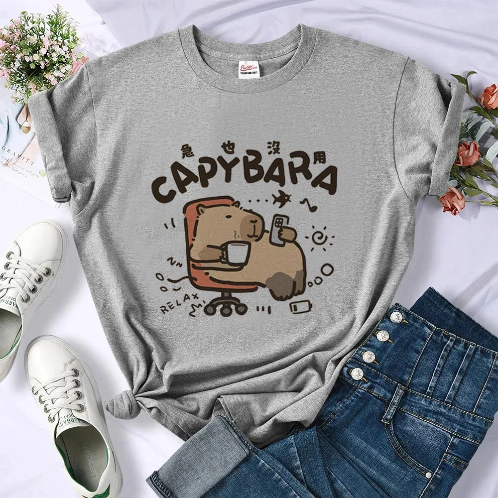 Capybara t shirt female women 2000s aesthetic 80s Breathable Comfortable t-shirt Grunge Breathable streetwear kawaii Classic