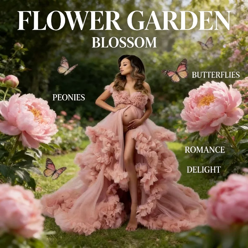 

Women Maternity Long Dress Flowy Tulle Gown with Full Skirt Elegant Maxi Dress for Pregnancy