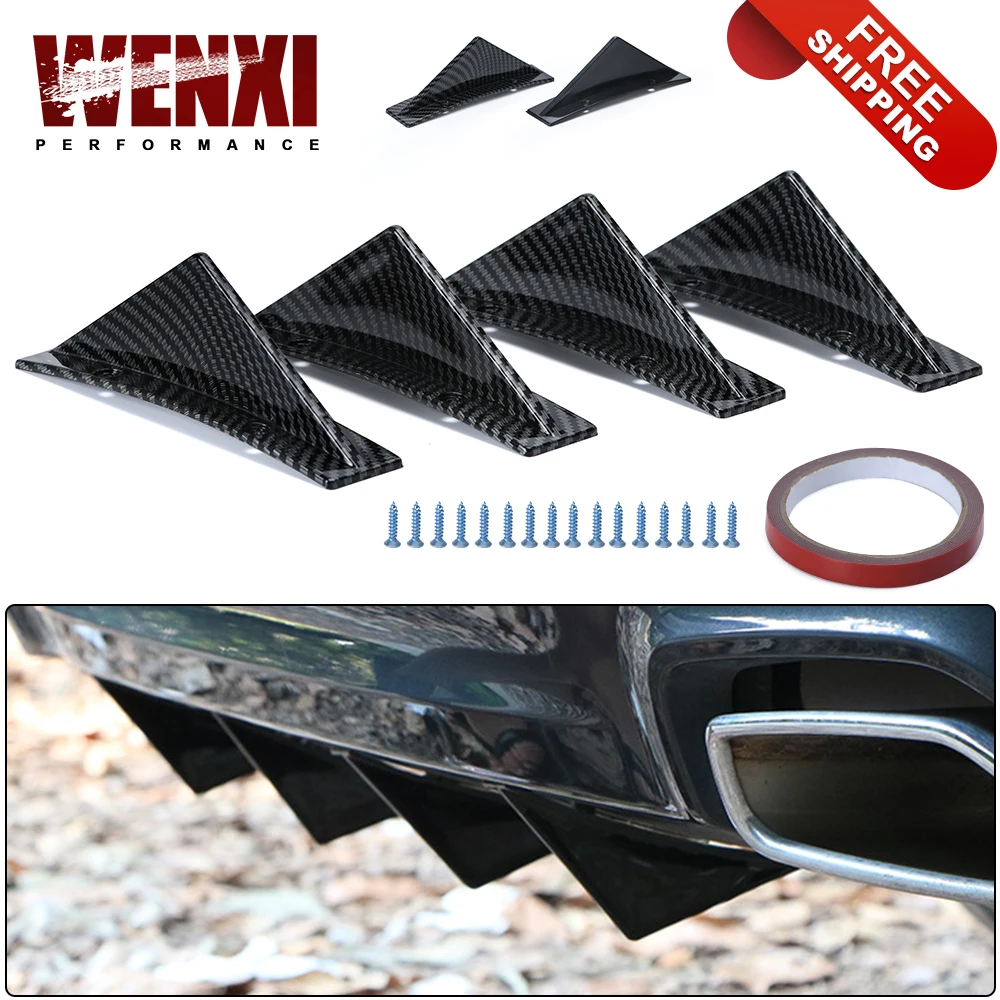 Universal 4pcs Car Rear Bumper Lip Diffuser Shark Fins Spoiler For VW For GOLF MK5 MK6 MK7 MK7.5 MK8 For AUDI A3 A4 A6 A7 A8 TT