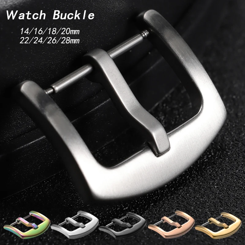 Metal Watch Buckle 14mm 16mm 18mm 20mm 22mm 24mm 26mm 28mm Solid Stainless Steel Clasp Silver Black Rose Gold Brushed Pin Button