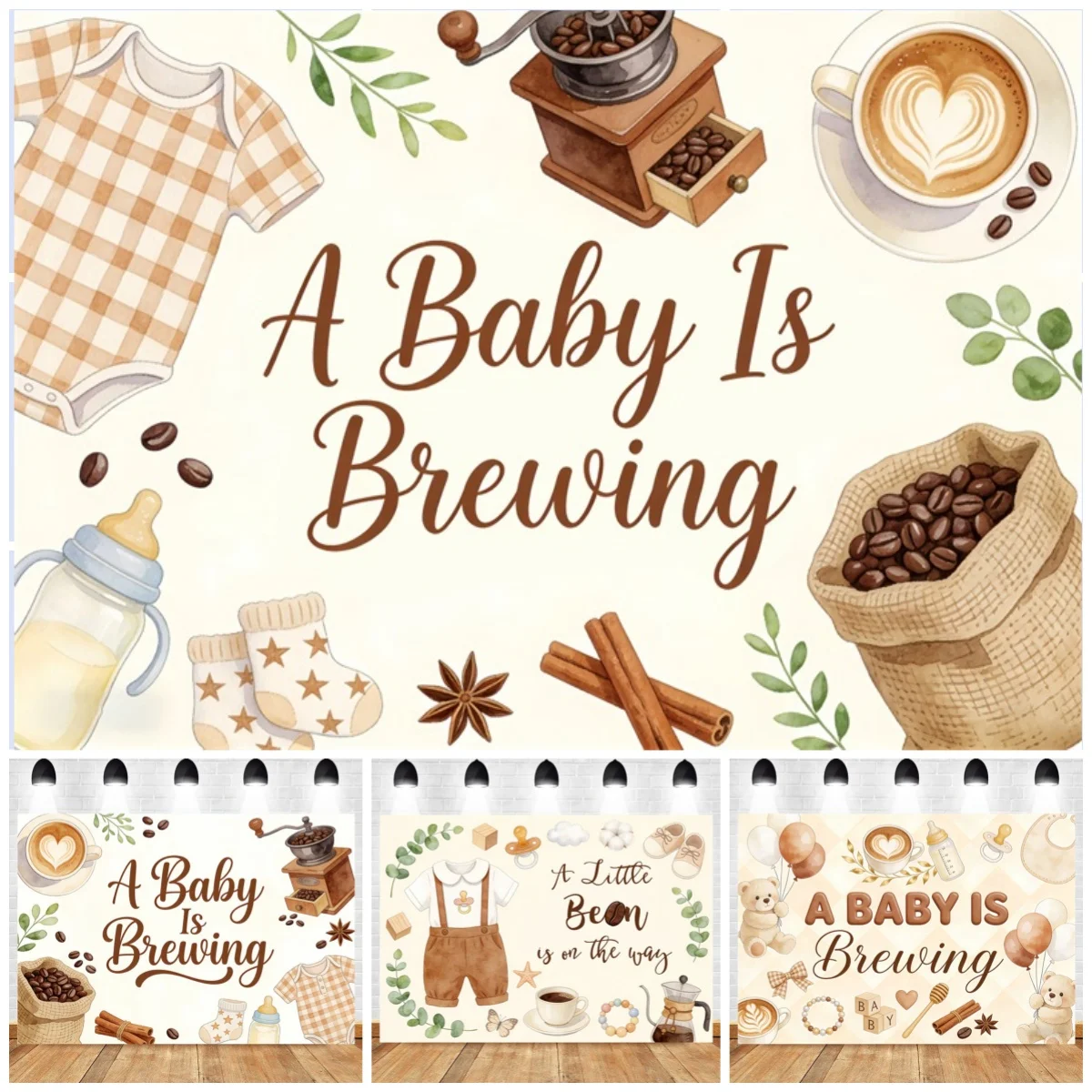 Coffee Theme Birthday Party Decorations Backdrops Gender Reveal Newborn Party Baby Shower Banner Background Photo Booth Props