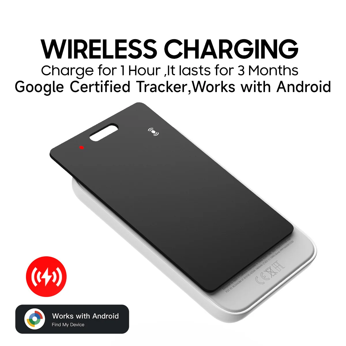 Wireless Charging Wallet Tracker Card Thin Works with Google Find My(Find Hub) Item Locator for Luggage Passports Car Bag Wallet