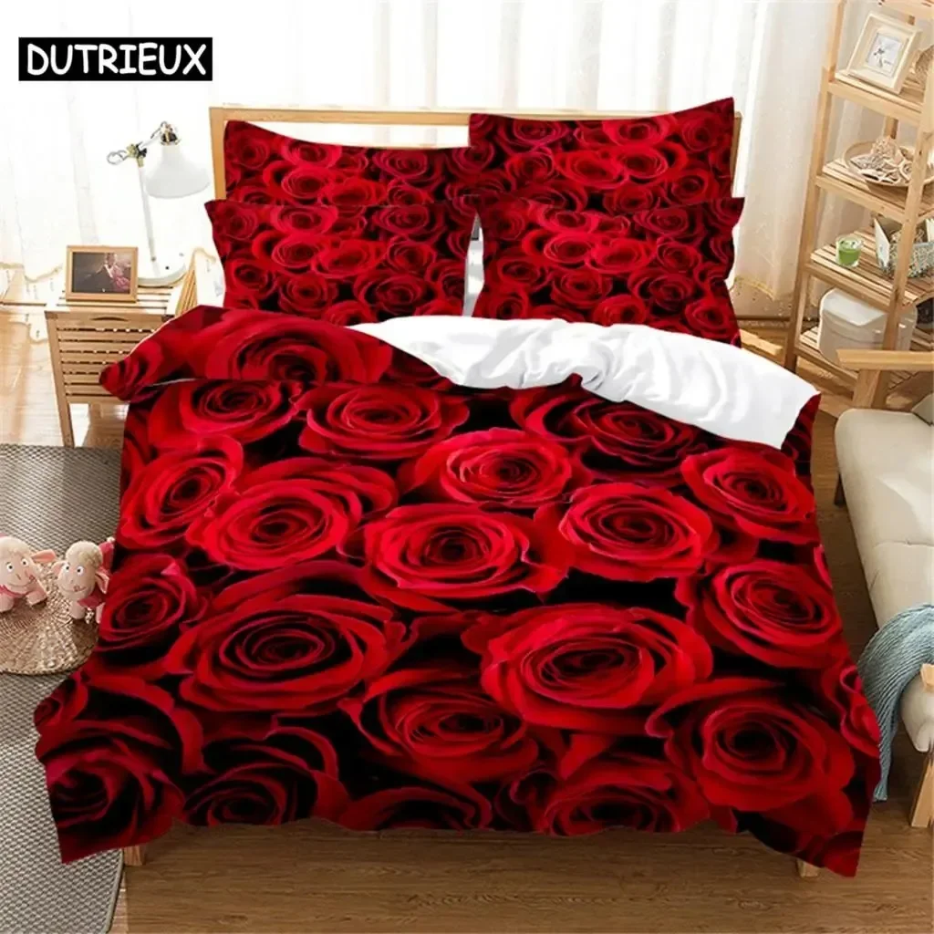 

Luxury New 3D Print Red Rose Bedding Set Duvet Cover Set 3d Bedding Digital Printing Bed Linen Queen Bedding Set Fashion Design