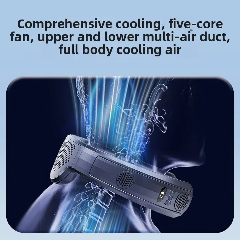 Ventilateur suspendu au cou de refroidissement à semi-conducteur amélioré, nouveau modèle 2025, avec affichage numérique intelligent USB à double usage et ventilateur sans lame