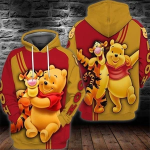 Disney Yellow Bear Gấu áo trùm đầu dành cho nam giới in 3D Winnie The Pooh Áo với trẻ em mũ trùm đầu đường phố giản dị áo cổ điển cho bé trai 10 Quần áo Bán hàng chính Pooh - №4