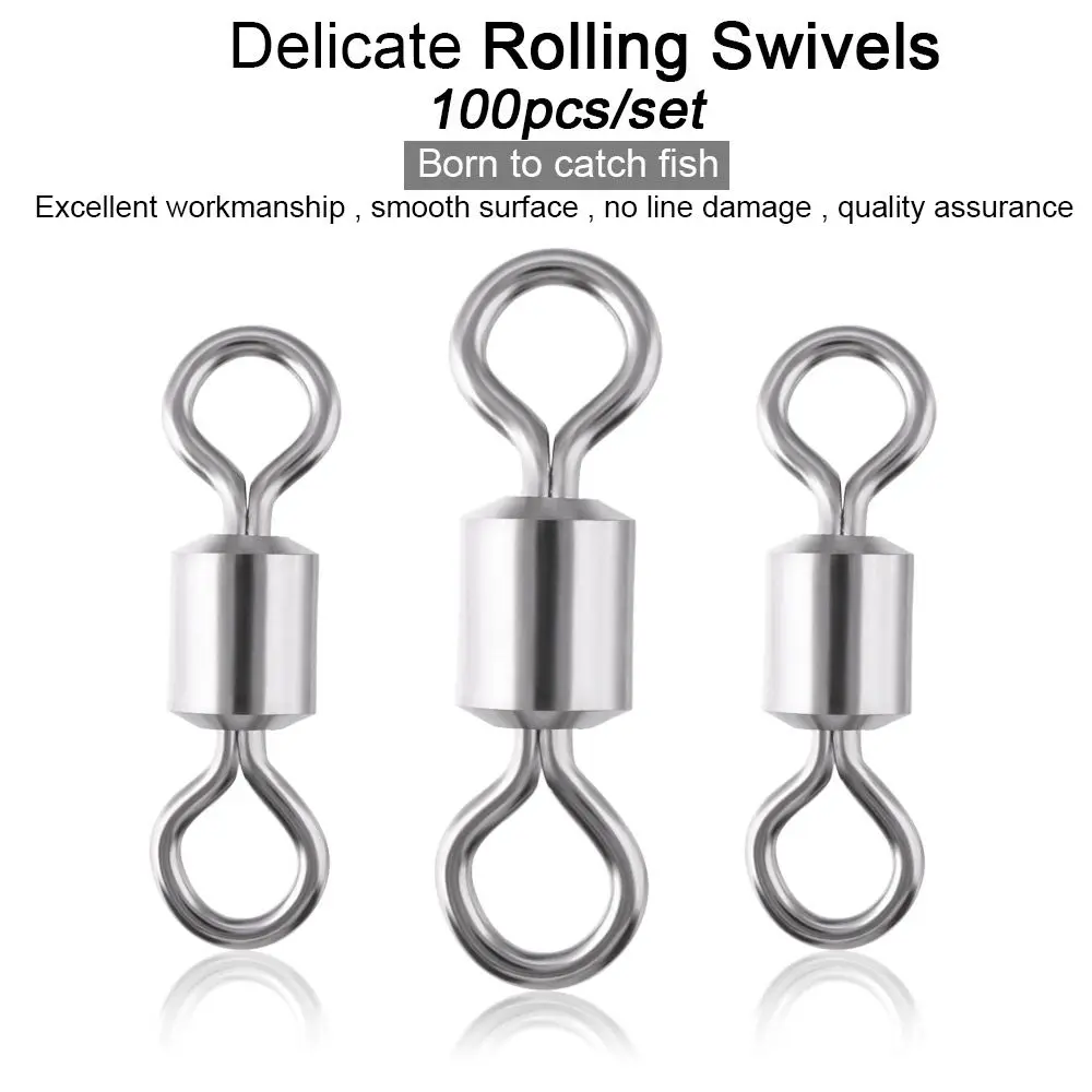 100pcs/lot Fishing Swivels Bearing Connector Solid Rings Rolling Fishing Connector High Strength Fishing Tackle Accessories