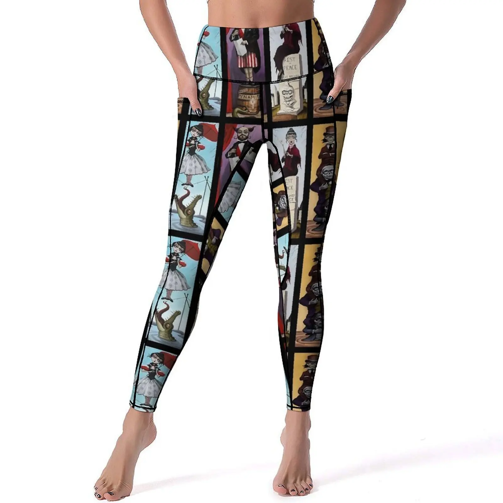 

Haunted Mansion Leggings Sexy Stretching Portraits Gym Yoga Pants Push Up Stretch Sports Tights Pockets Vintage Graphic Leggins