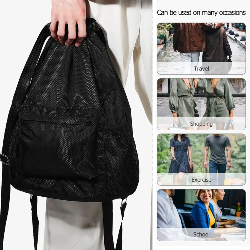 1 ชิ้นกระเป๋าเป้สะพายหลัง Drawstring, กันน้ํา Draw String Back Sack พร้อมกระเป๋าซิป, Gym Drawstring กระเป๋าว่ายน้ํากระเป๋าสําหรับชายหญิง
