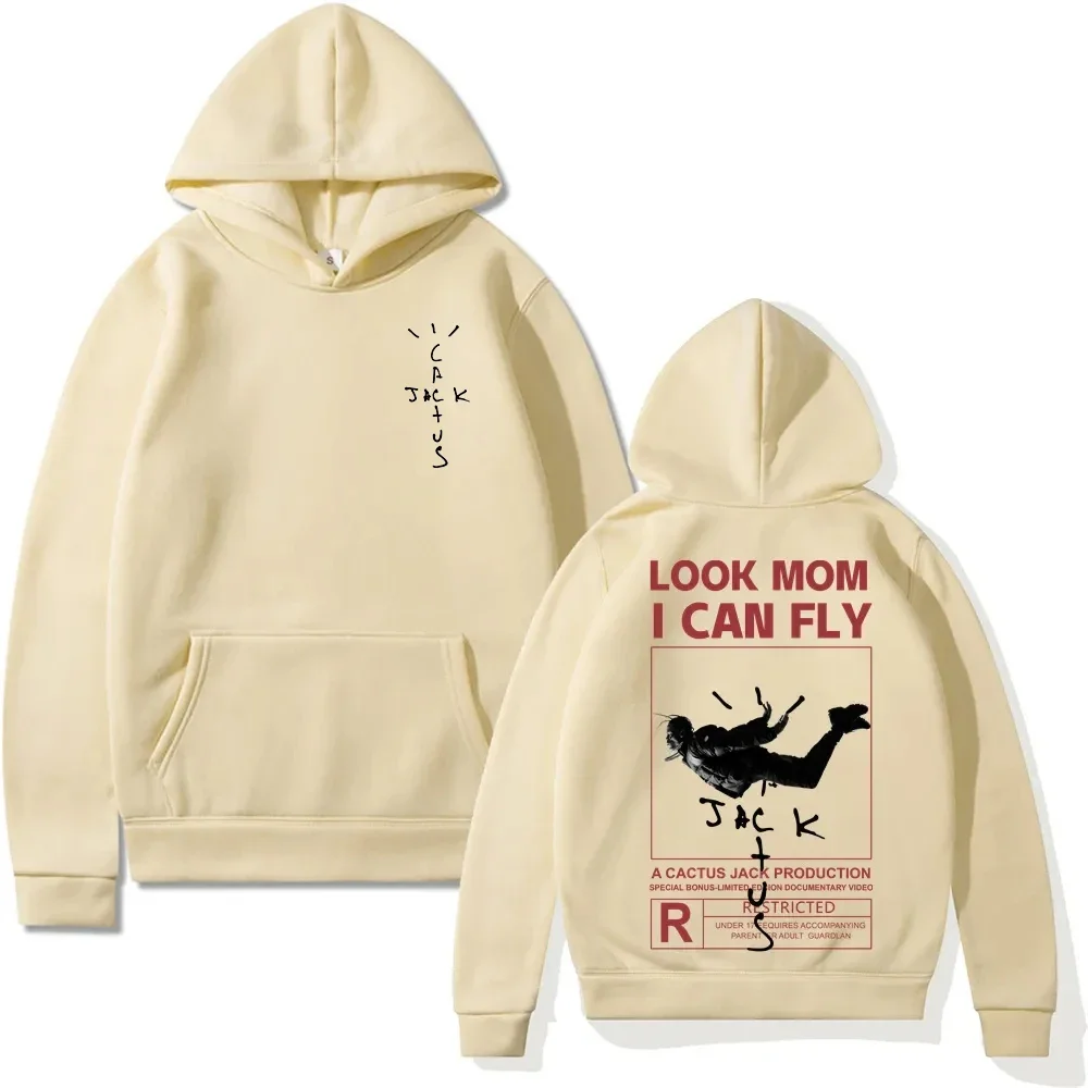 Cactus Hoodie Women Double-sided Logo Print LOOK MOM I CAN FLY Letter Printing Pullovers Unisex Fashion Casual Trend Streetwears