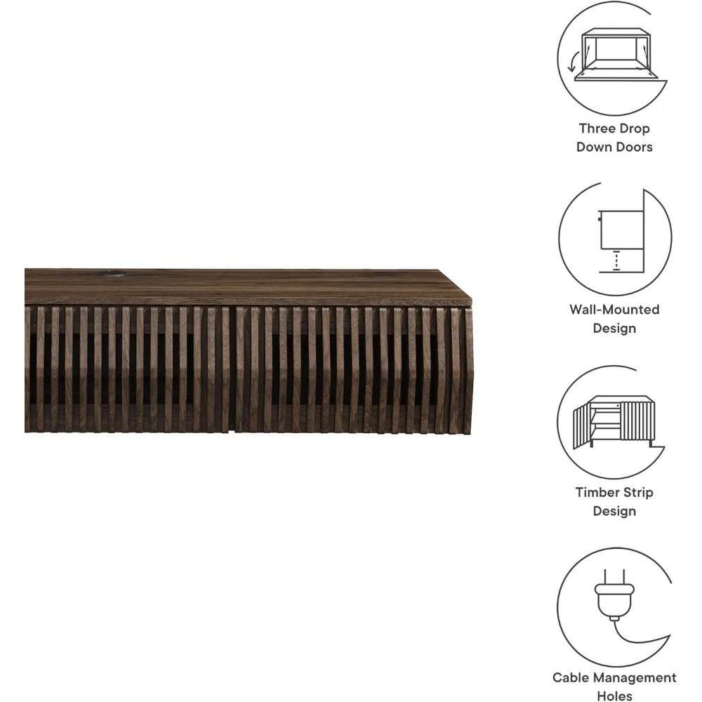 Suporte de TV de parede Vaughn de 64 polegadas em nogueira - centro de entretenimento flutuante