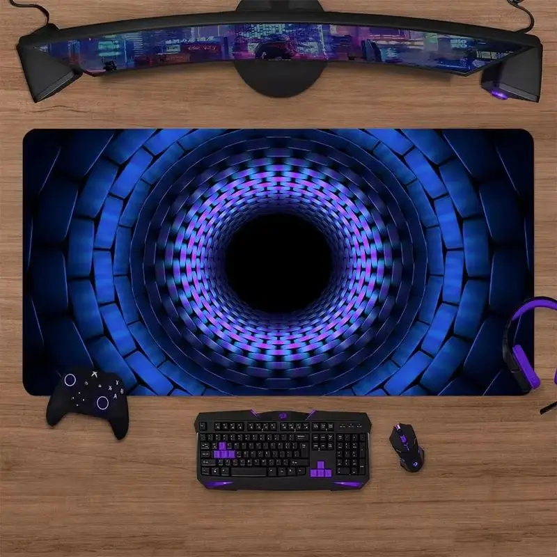 VIKAMA Synthwave 3D Tunnel Rainbow Grid Extended Mouse Pad XXXL Non Slip Stitched Edge Gaming Desk Mat Desktop Gamer Gift Decor