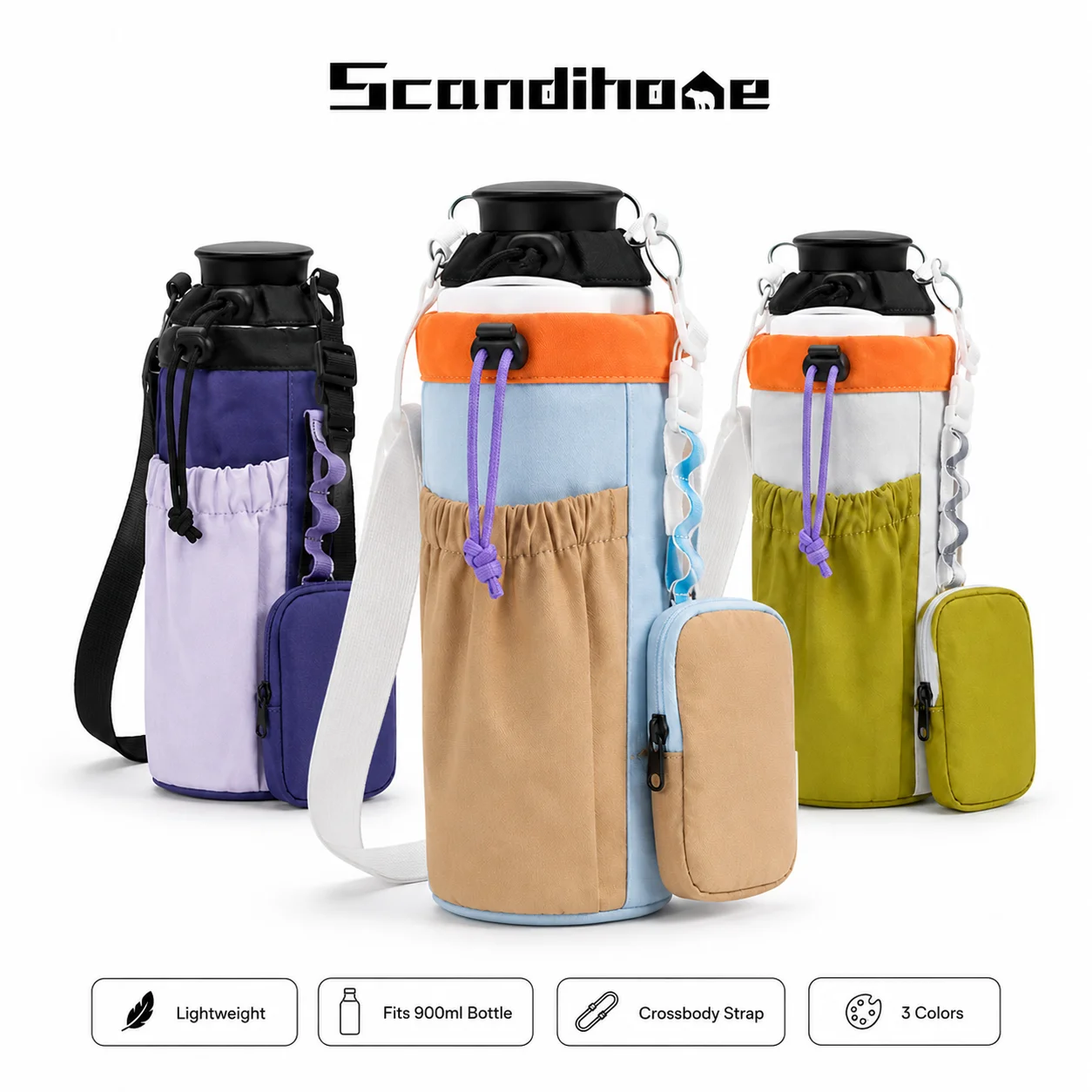 

Outdoor Sports Water Bottle Carrier with Hidden Back Pocket for Phone Multi-Functional Kettle Sleeve with Removable Earbud Case