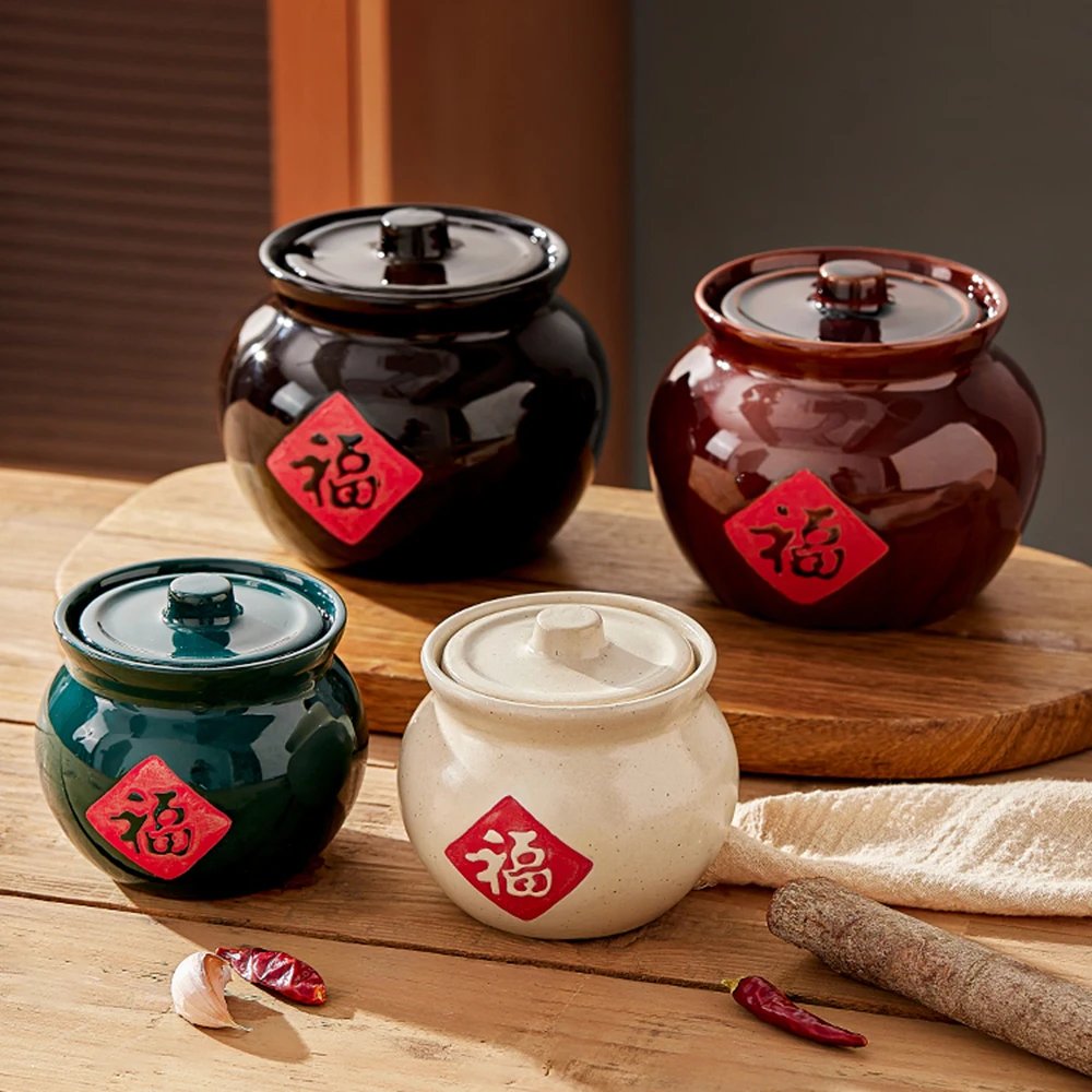Creative Ceramic Seasoing Jar Chinese Style Solid Letter Print Candy Salt Container 650ML/300ML Kitchen Durable Storage Boxes
