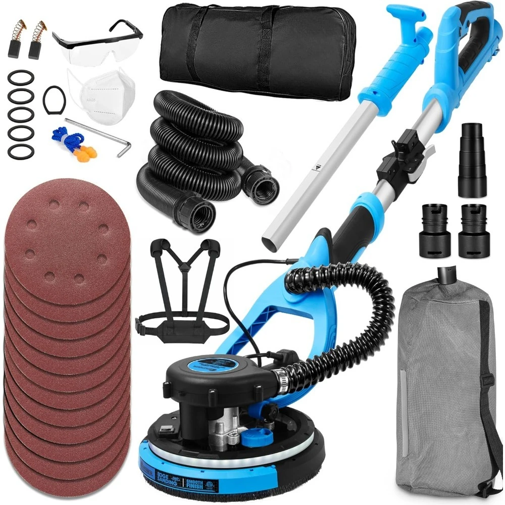 

Drywall Sander, 780W Electric Drywall Sander with Vacuum Attachment and Labor-Saving Back Belt, 7 Variable Speed 900-1800RPM