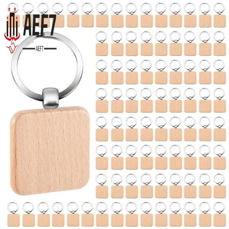 

AEF7-100 шт. DIY пустой деревянный брелок квадратный резной брелок деревянный брелок около 40 х 40 мм