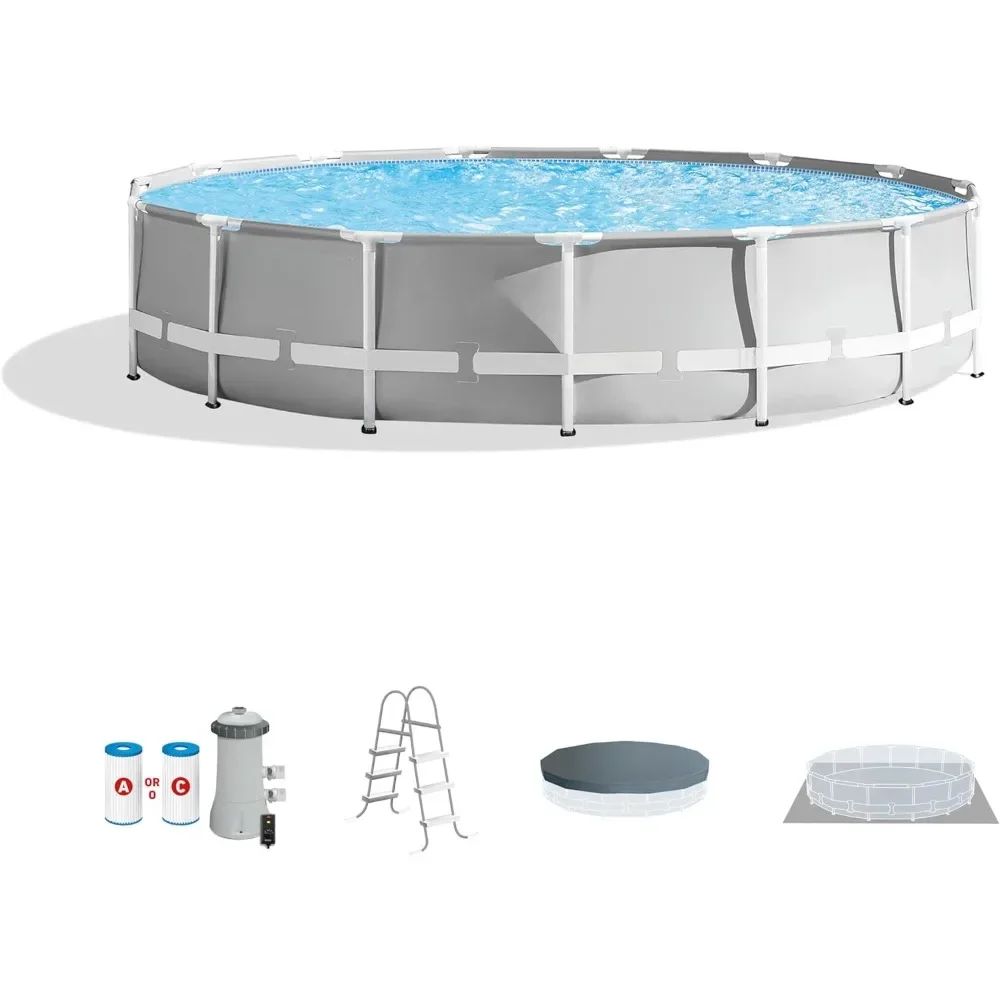 

15 Foot x 42 Inch Prism Frame Above Ground Outdoor Backyard Swimming Pool Set with 1000 GPH Filter Pump, Ladder, and Pool Cover