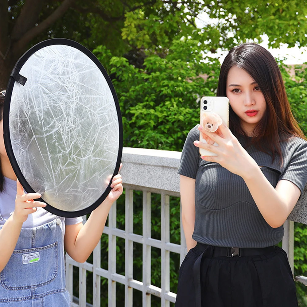 НОВЫЙ отражатель света два в 1, отражатель для фотосъемки, круглый серебристо-белый рассеиватель света, фотопанель для камеры, заполняющий свет