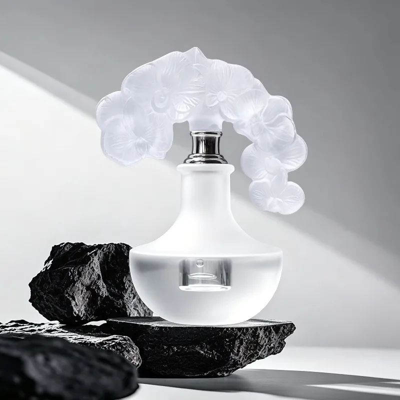 10ml Hand-carved Orchid Crystal Perfume Bottle Refillable Eco-friendly Elegant Mini Vanity Dresser Gift Empty Fragrance Vessel