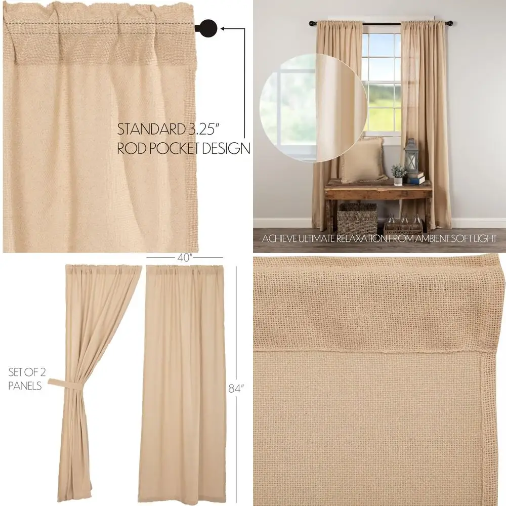 

Vintage Beige Farmhouse Style Curtains, Set of 2, 84 x 40